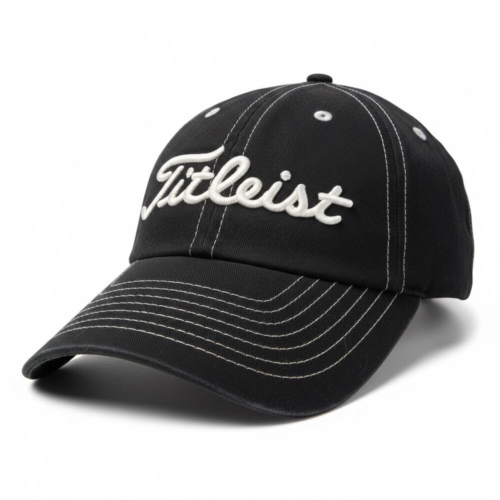 Titleist Black & White Contrast Stitching OS Strapback 100% Cotton Golfing Hat